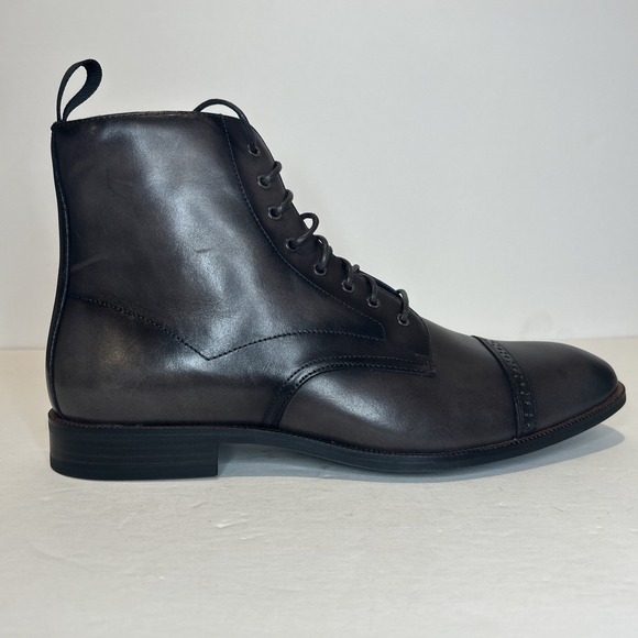 Stacy Adams Henry Mens 9.5 Grey Leather Boot Cap Toe Lace Up Preppy 25718-
